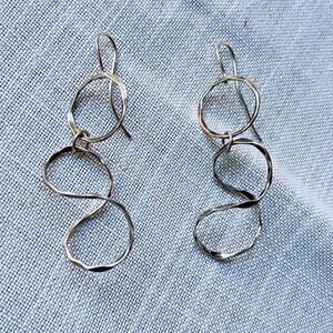Vintage Sterling Silver Articulated Drop Earrings Hammered Twist Loop